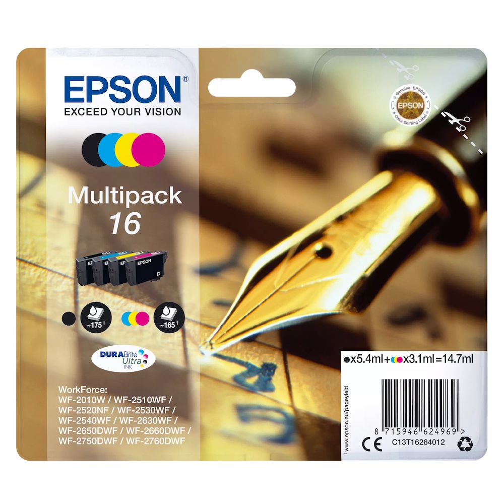 Epson 16 Multipack Sort Gul Cyan Magenta Blæk C13T16264012 billede