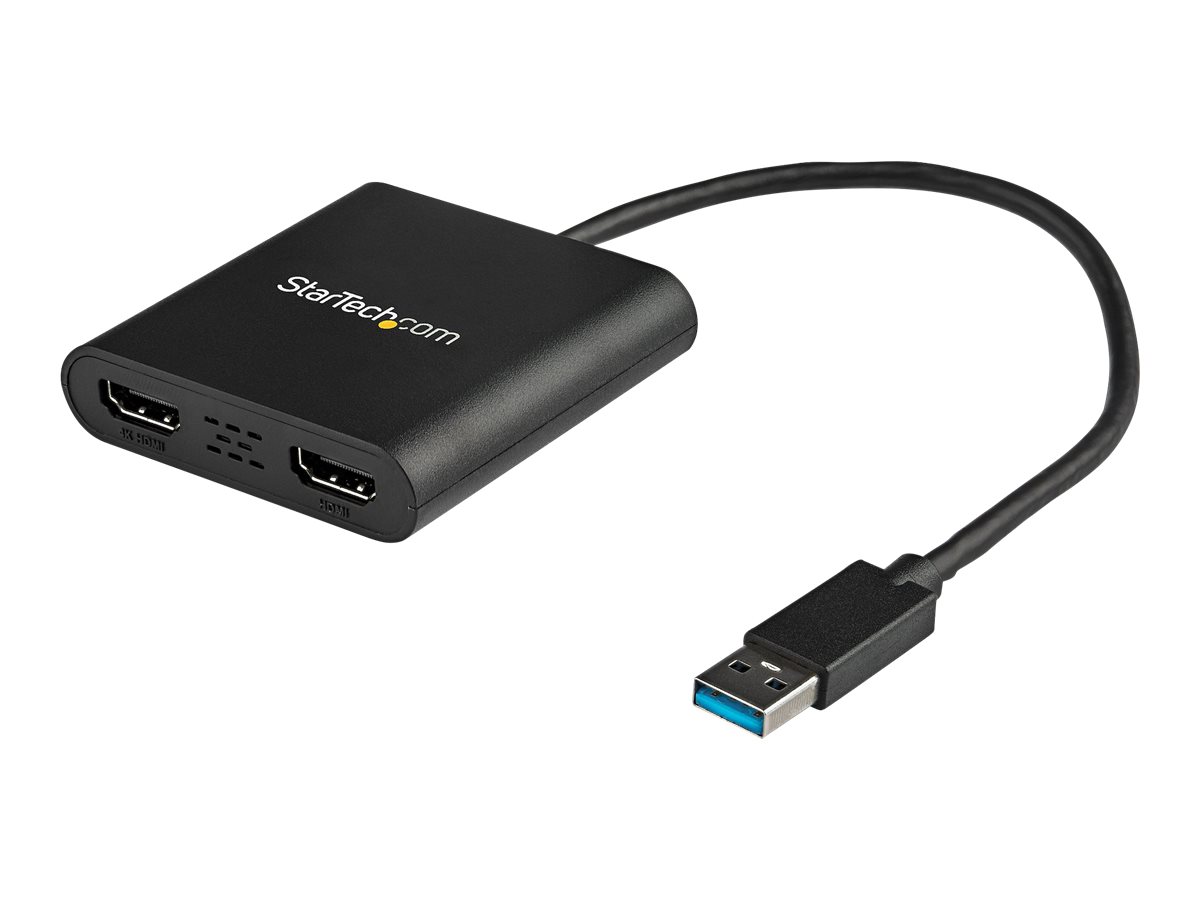 Startech USB 3.0 to Dual HDMI Adapter, 1x 4K 30Hz & 1x 1080p, External Video & Graphics Card, USB Type-A to HDMI Dual Monitor Display Adapter Dongle, Supports Windows Only, Black - USB to Dual HDMI Adapter (USB32HD2) - Adapterkabel - TAA-kompatibel - USB Type A han til HDMI hun - 25 cm - sort - 4K30 Hz (3840 x 2160) support - for P/N: HDDVIMM3, HDMM12, HDMM15, HDMM1MP, HDMM2MP, HDMM3, HDMM3MP, HDMM50A, HDMM6, HDPMM50