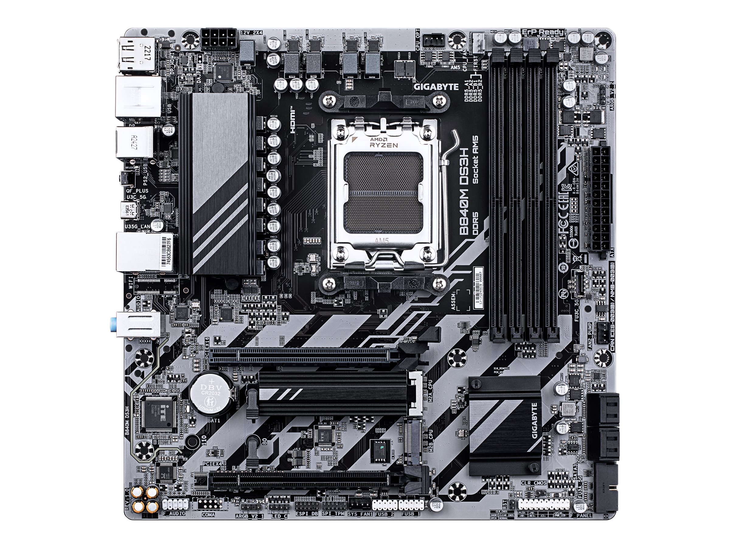 Gigabyte B840M DS3H - Bundkort - micro ATX - Socket AM5 - AMD B840 Chipset - USB-C 3.2 Gen 1, USB 3.2 Gen 1 - 2.5 Gigabit LAN - onboard grafik (CPU påkrævet) - HD Audio (8-kanaler)