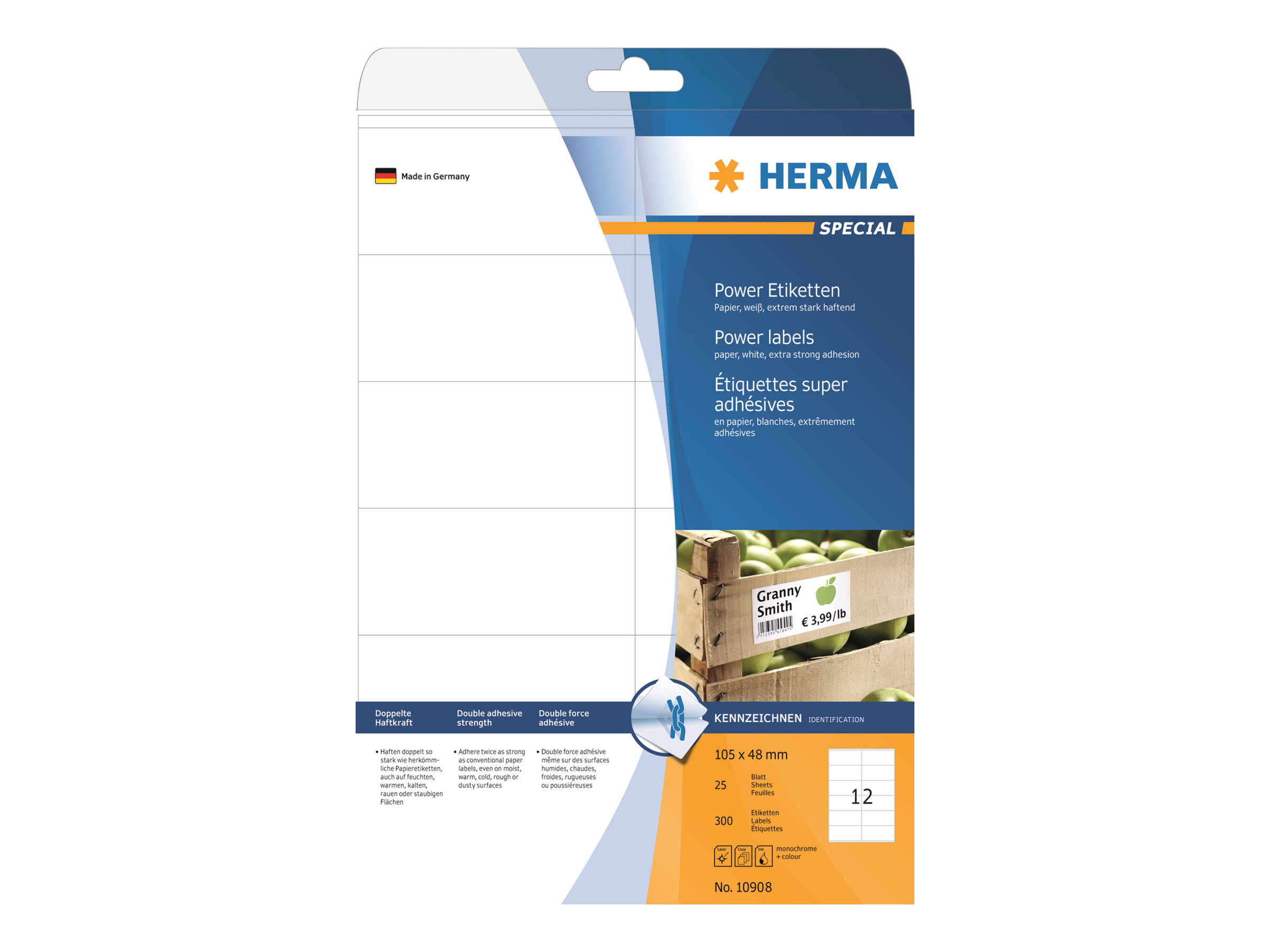 HERMA Special - Papir - mat - selvklæbende med ekstra styrke - hvid - 105 x 48 mm 300 etikette(r) (25 ark x 12) etiketter