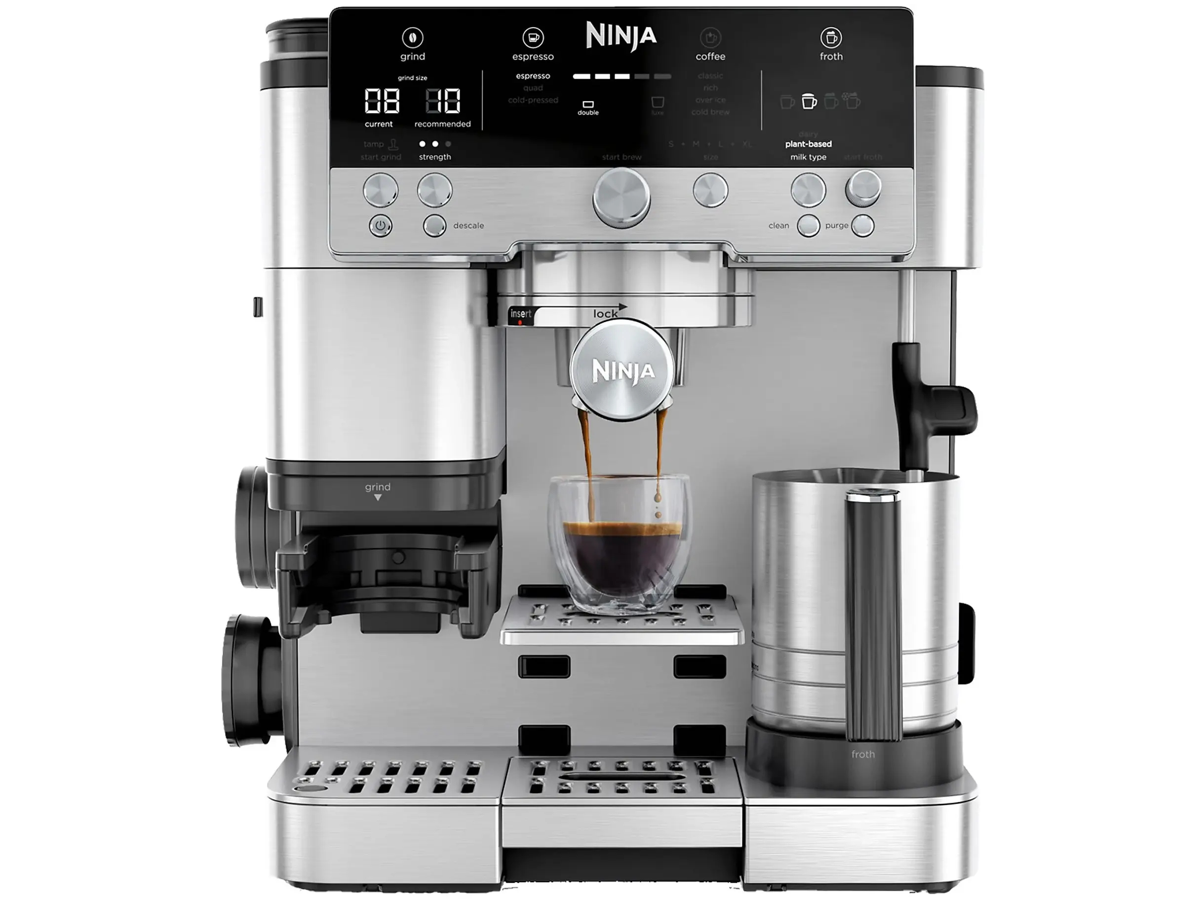 Ninja ES601EU, Espressomaskine, 2 L, Kaffebønner, Indbygget kværn, 1650 W, Sort, Rustfrit stål