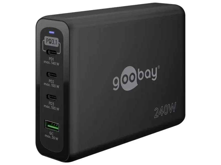 goobay 240Watt adapter GaN 3xUSB-C + 1xUSB-A Sort