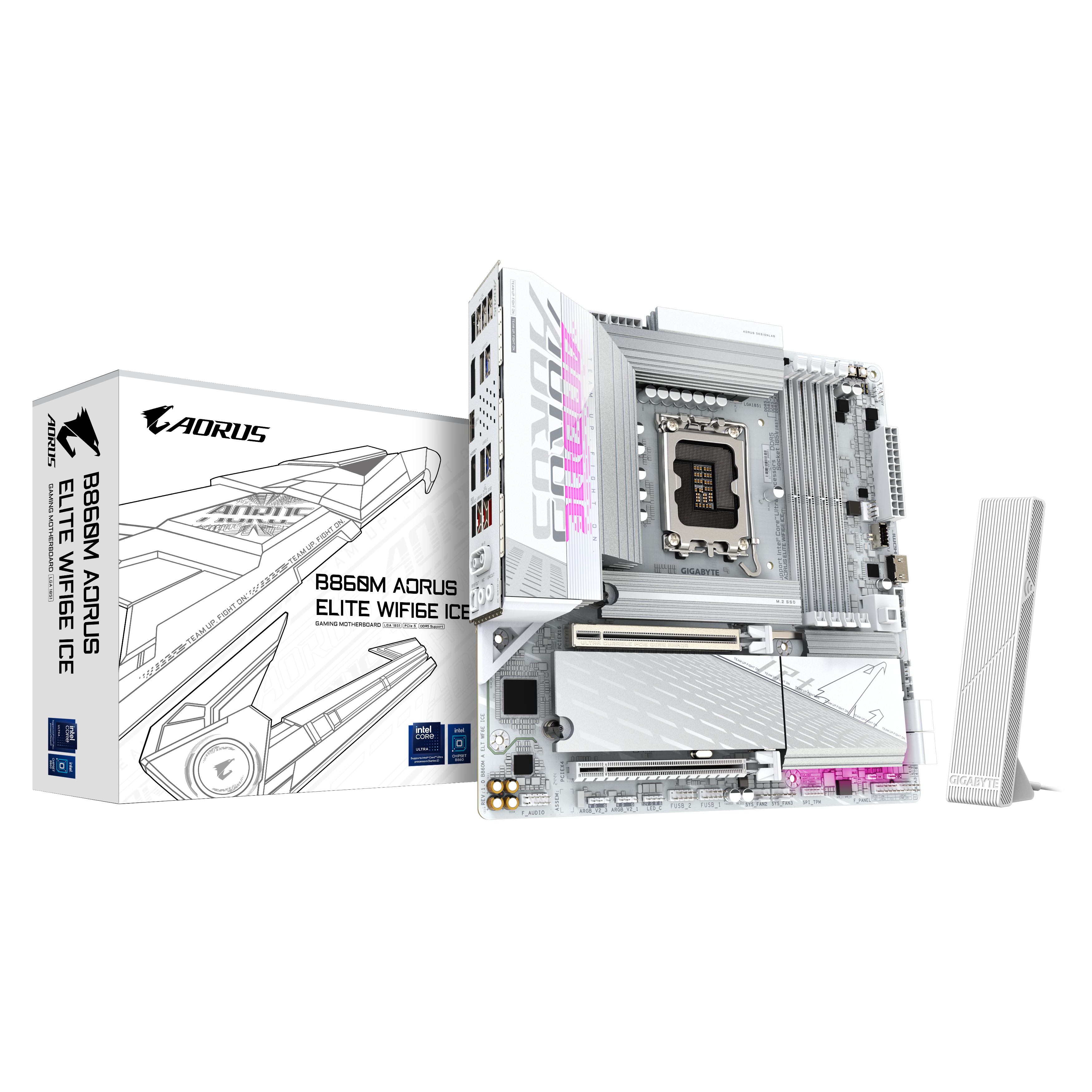 AORUS B860M ELITE WIFI6E ICE - Bundkort - micro ATX - LGA1851 sokkel - AMD B850 Chipset - USB4, USB-C 3.2 Gen2, USB 3.2 Gen 2, USB 3.2 Gen 1 - Bluetooth, Wi-Fi 6E, 2.5 Gigabit LAN - onboard grafik (CPU påkrævet) - HD Audio (8-kanaler)