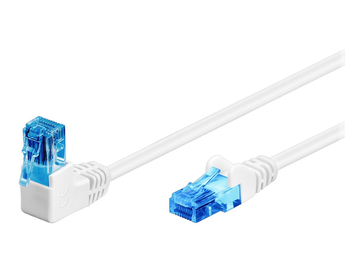 Goobay Netværkskabel CAT 6A vinklet 1x 90°, U/UTP, hvid kobberbeklædt aluminiumleder (CCA), snaplås på toppen, 1 m