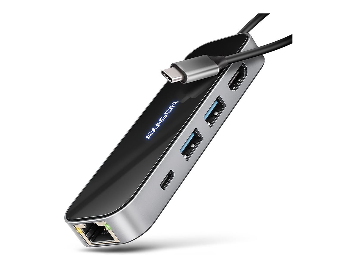 AXAGON HMC-6GLN Glass - Dockingstation - for desktop, laptop, smartphone, tablet - USB-C 3.2 Gen 1 / USB 3.0 / USB4 / Thunderbolt 3 / Thunderbolt 4 - HDMI - 1GbE