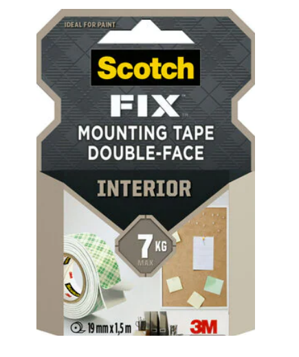Scotch dobbeltsidet montage-tape 19 mm x 1,5 m - hvid
