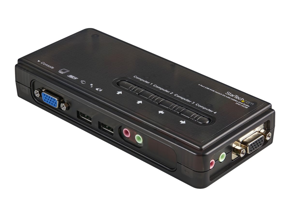 StarTech.com 4 Port Black USB KVM Switch Kit with Cables and Audio - desktop KVM Switch - VGA KVM Switch - USB KVM Switch 4 Port (SV411KUSB) KVM /