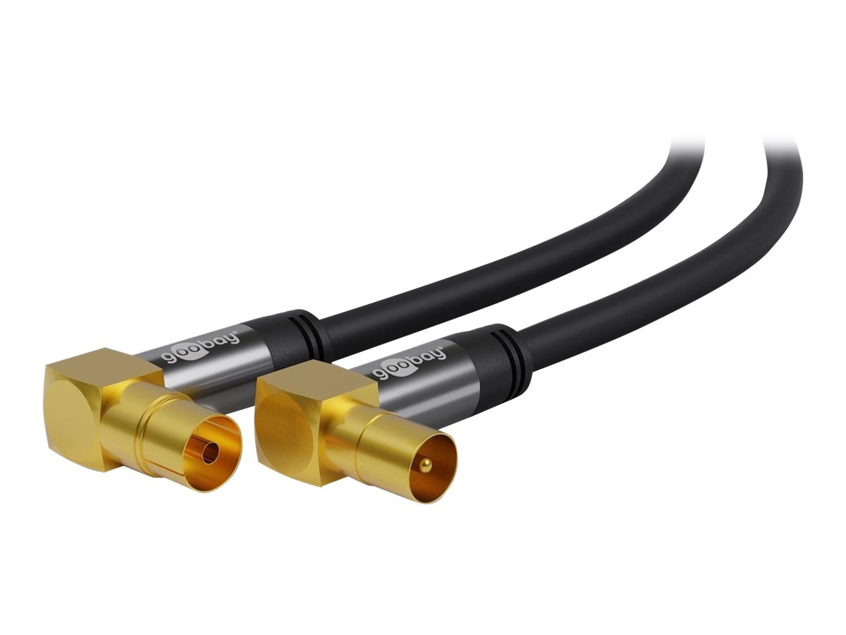 Goobay TV-antennekabel (135 dB), 4x afskærmet forgyldt, koaksial-hunstik 90° > koaksial-stik 90°, 10 m