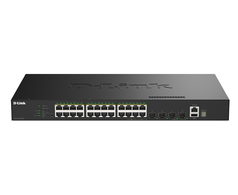 D-Link DGS-1520-28MP - 28-ports Gigabit stakket PoE+ smart managed switch med 4 × 10G SFP+