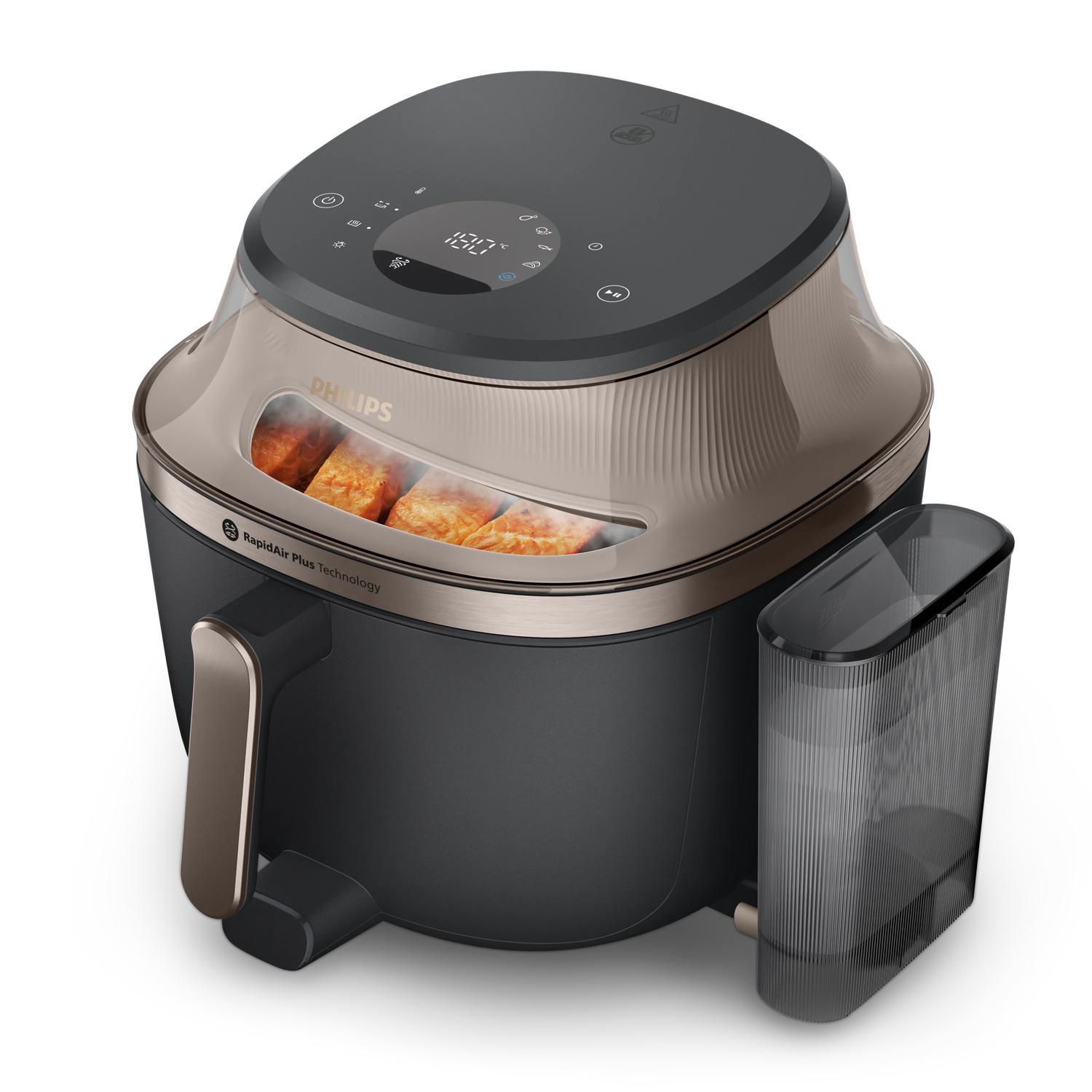 Philips 5000 series Novaplus Airfryer med damp og skinne 7,2 L, Varmluftsteger, 7,2 L, Rapid Air, 40 °C, Enkelt, Sort, Guld