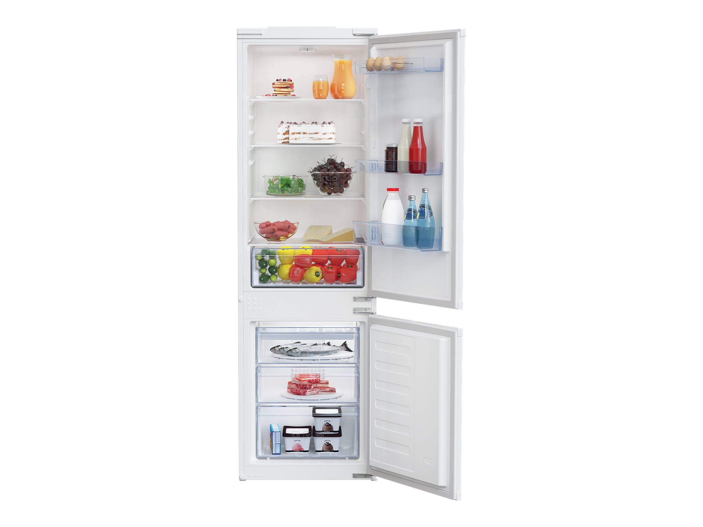 Beko BCSA285K4SN - Køleskab/fryser - bund-fryser - til indbygning - bredde: 54 cm - dybde: 54.5 cm - højde: 177.5 cm - 271 liter - Klasse E - hvid