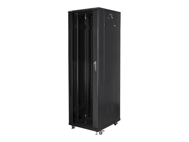 Lanberg FF01 series V2 - Rack kabinet - flad pakke, LCD, med netdør, 600x1000 - med 6 køleblæsere - fritstående - RAL 9004, sort - 42U - 19