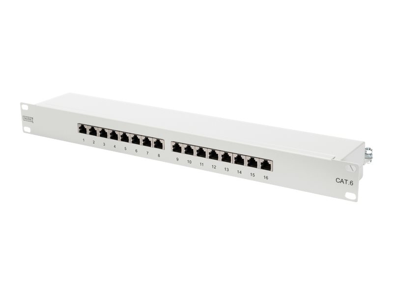 DIGITUS Professional DN-91616S-B - Patch-panel - stativmonterbar - CAT 6 - STP - RJ-45 X 16 - sort, RAL 9005 - 1U - 19