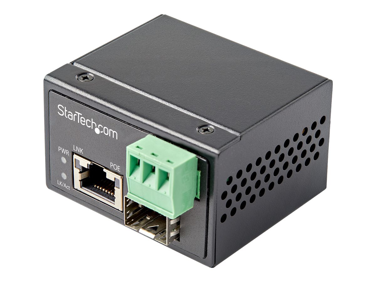 StarTech.com Industrial Fiber to Media Converter 30W - SFP to RJ45 - Singlemode/Multimode Fiber to Copper - Mini/Compact Size - IP-30/ -40 to 75C