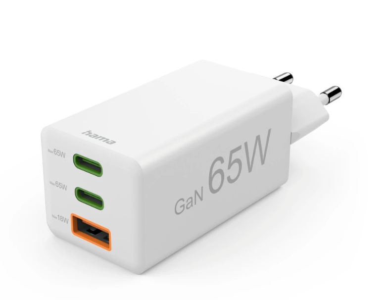 Hama GaN hurtigoplader - 2x USB‑C PD + 1x USB‑A QC, 65 W