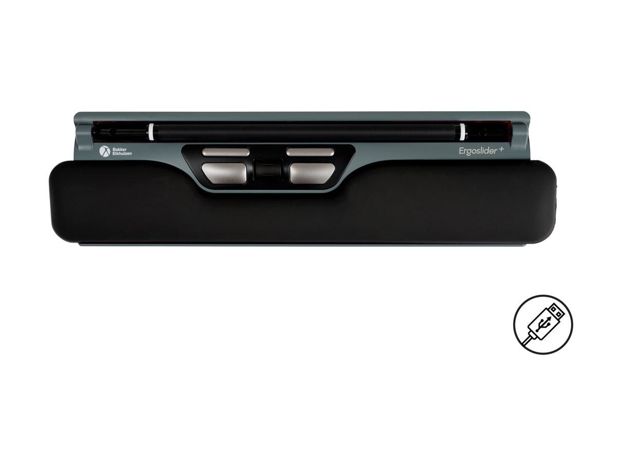 Bakker Elkhuizen ErgoSlider Plus - central pointing device - universal - USB - black dark grey yellow - Central pegeenhed - Laser - 5 knapper - Grå