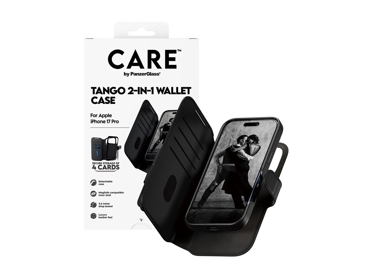 PanzerGlass CARE by Feature Case Tango Two-in-One Wallet w. MagSafe iPhone 17 Pro Beskyttelsescover Sort
