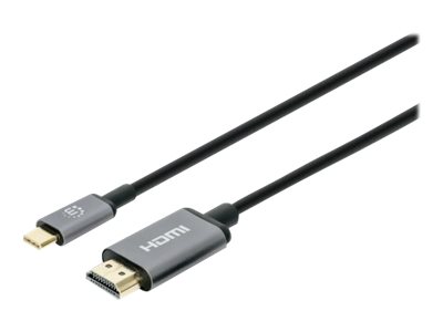 Manhattan USB-C to HDMI Cable, 4K@60Hz, 1m, Black, Male to Male, Three Year Warranty, Polybag Videoadapterkabel 1m Sort