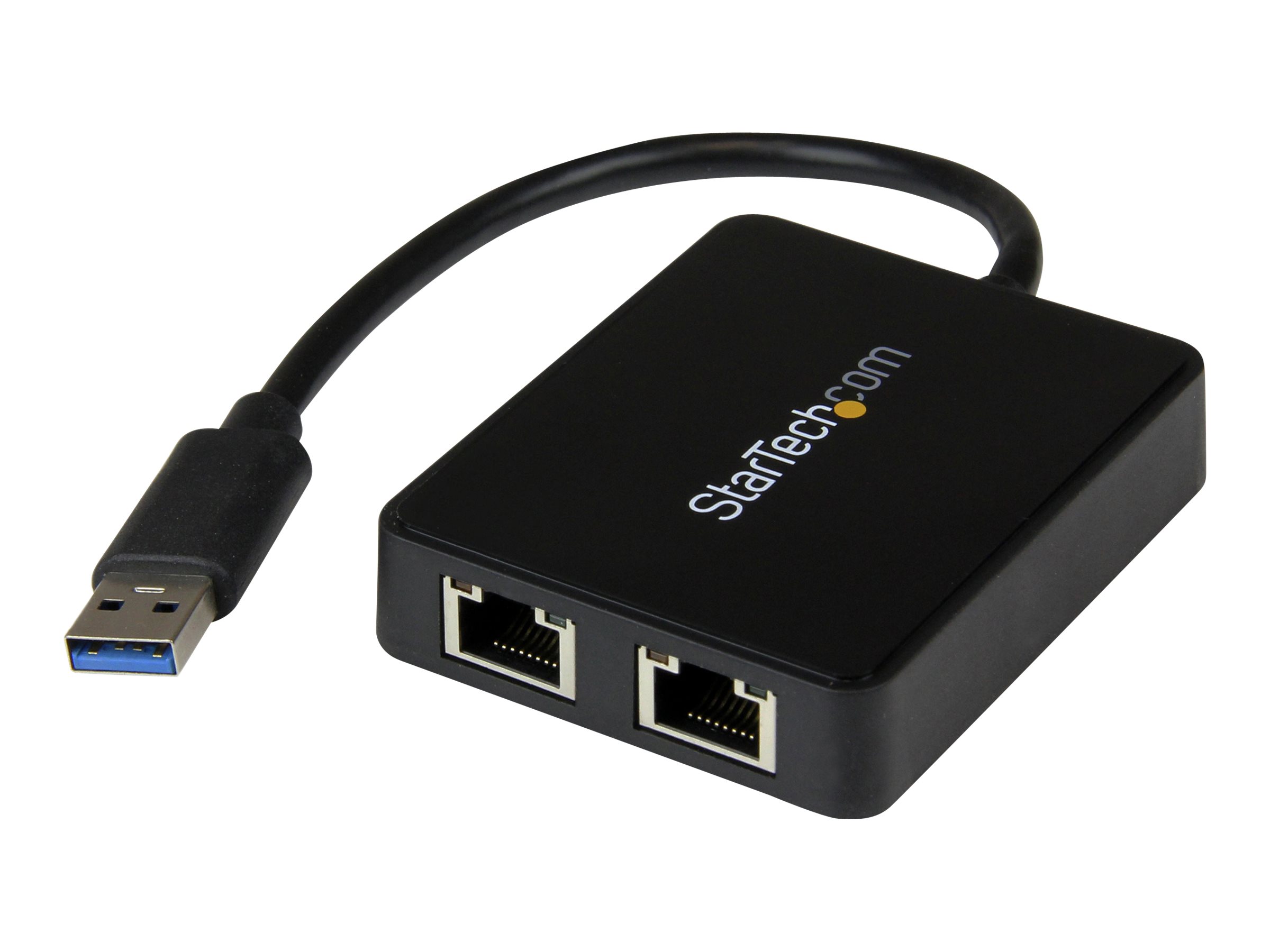 Startech USB 3.0 to Dual Port Gigabit Ethernet Adapter w/ USB Port - 10/100/100 - USB Gigabit LAN Network NIC Adapter (USB32000SPT) - Netværksadapter - USB 3.0 - 1GbE - 1000Base-T - 2 porte - sort