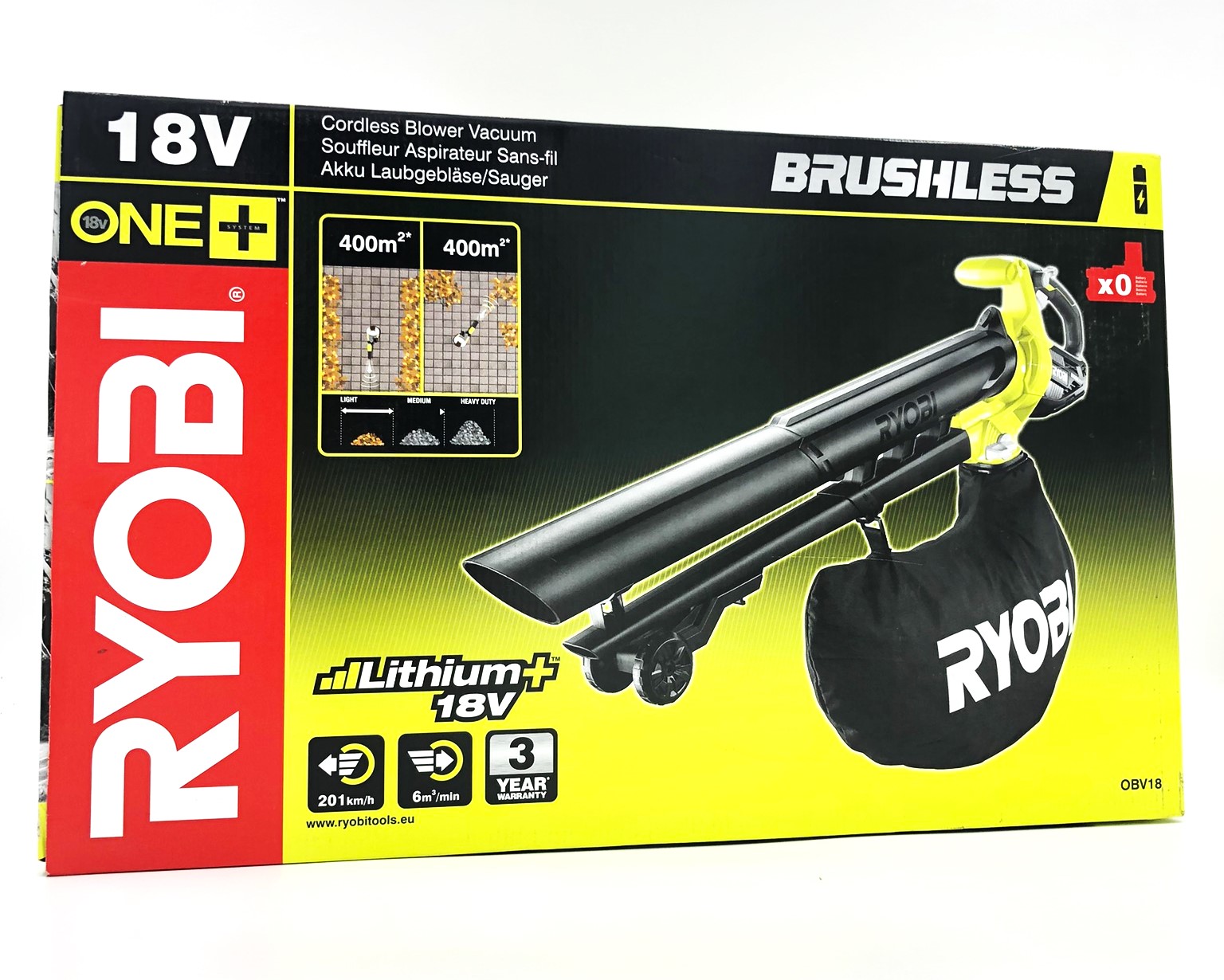 Ryobi One+ OBV18 - Havesugemaskine/bladblæser - ledningfri - 18 V - intet batteri - 360 m³/h - 201 km/h - 3.7 kg - SOLO