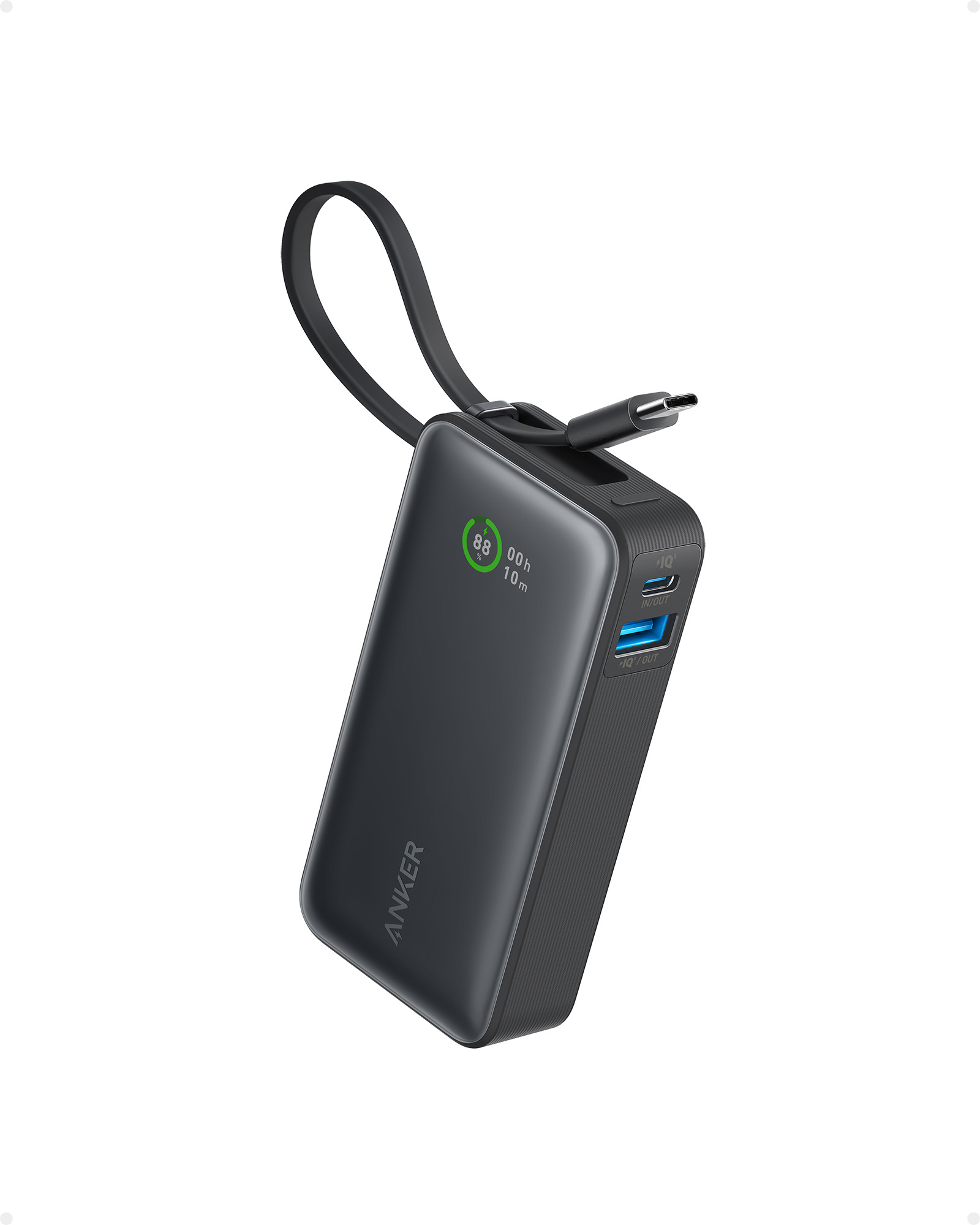 Anker 545 Nano 10K (30W Built-in USB-C cable) Powerbank - Sort - 10000 mAh