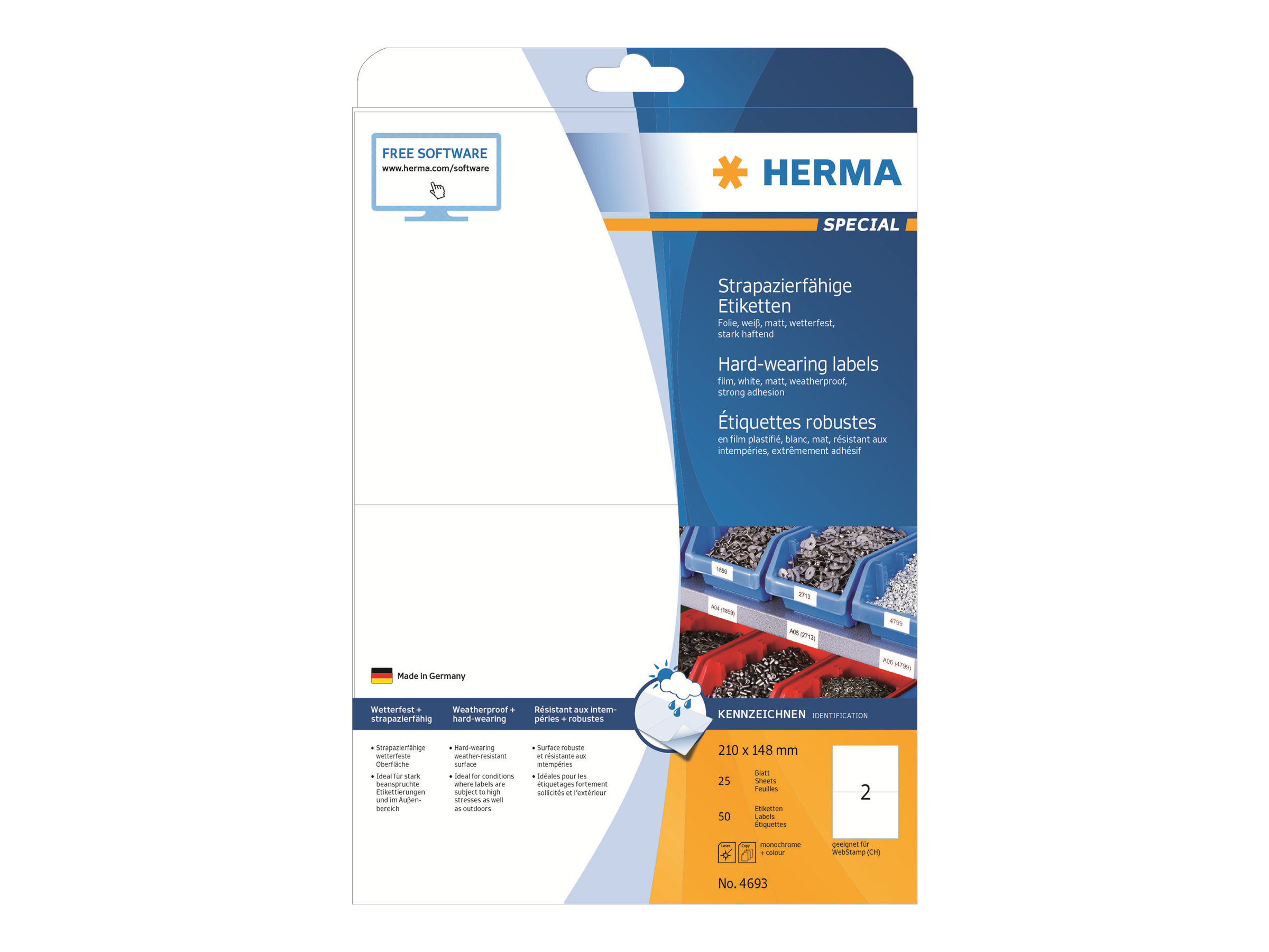 HERMA Special - Mat - permanent selvklæbende - hvid - 210 x 148 mm 50 etikette(r) (25 ark x 2) filmmærkater