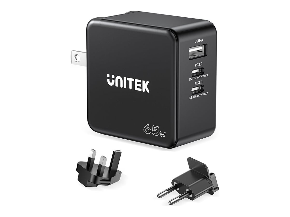 Oplader 65 W med USB-C PD og USB-A – UNITEK, sort