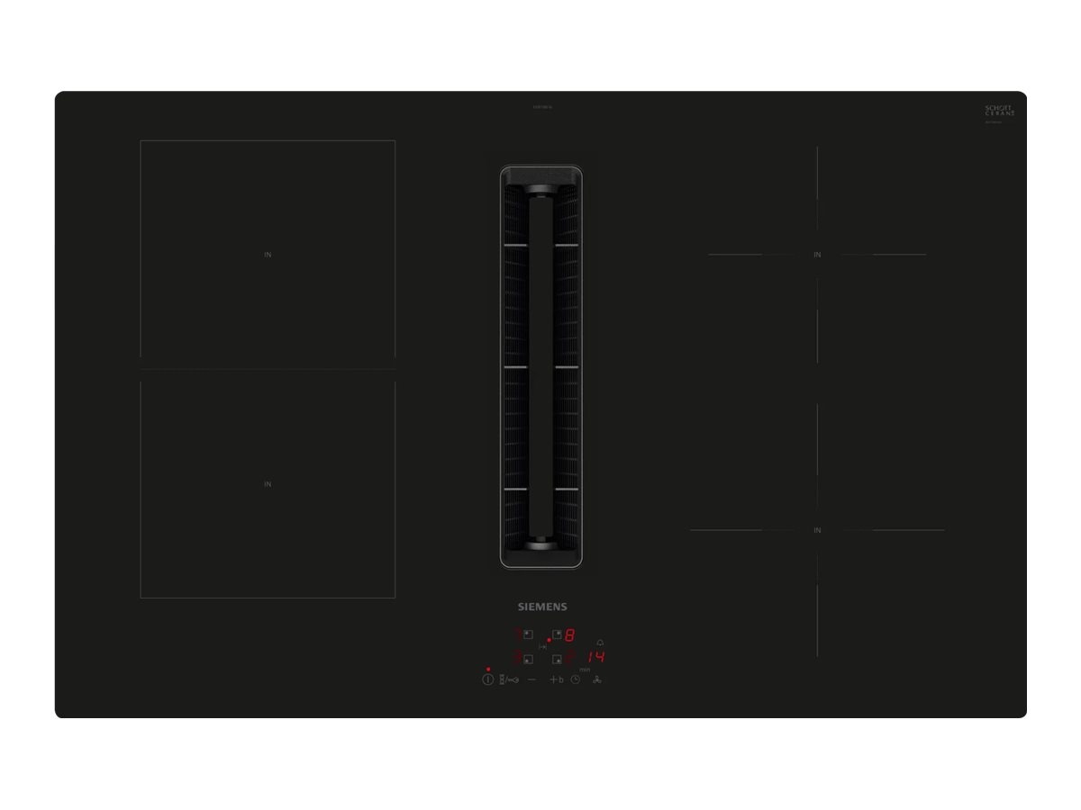Siemens iQ300 ED811BS16E - Induktions kogeplade - 4 plader - Niche - bredde: 75 cm - dybde: 49 cm - Klasse B - rammeløs - sort med nedtræksudstødning (ekstraktion og recirkulation)