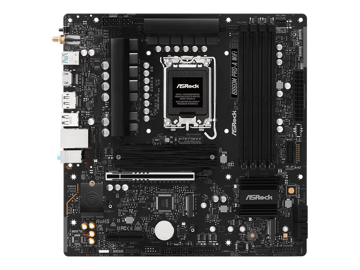 ASRock B860M Pro-A WiFi - Bundkort - micro ATX - LGA1851 sokkel - B860 Chipset - USB-C 3.2 Gen 2x2, USB-C 3.2 Gen 1, USB 3.2 Gen 1 - 2.5 Gigabit LAN - onboard grafik (CPU påkrævet) - HD Audio (8-kanaler)