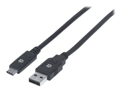 Manhattan USB-C to USB-A Cable, 2m, Male to Male, 5 Gbps (USB 3.2 Gen1 aka USB 3.0), 3A (fast charging), SuperSpeed USB, Black, Lifetime Warranty,