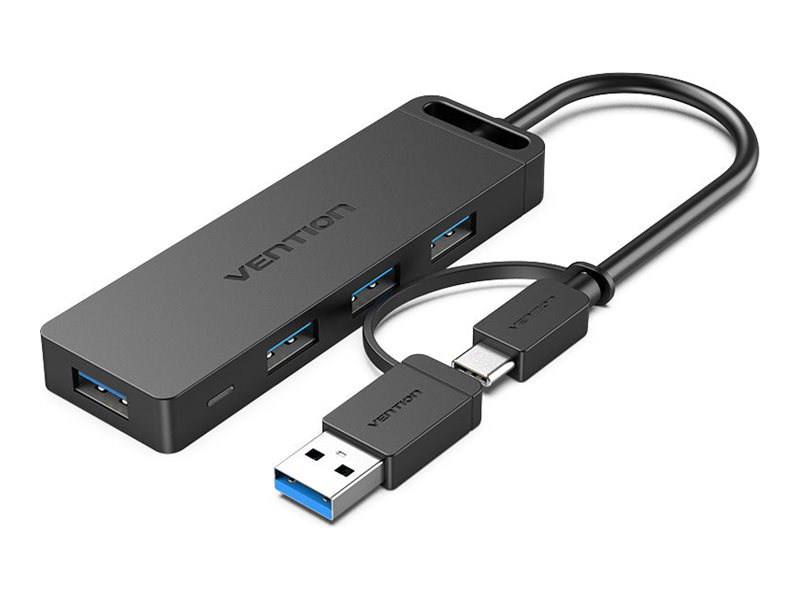 Vention 2-in-1 Interface USB 3.0 Hub with 4 Ports USB-C and USB 3.0 USB hub - USB 3.0 - 4 ports - Sort