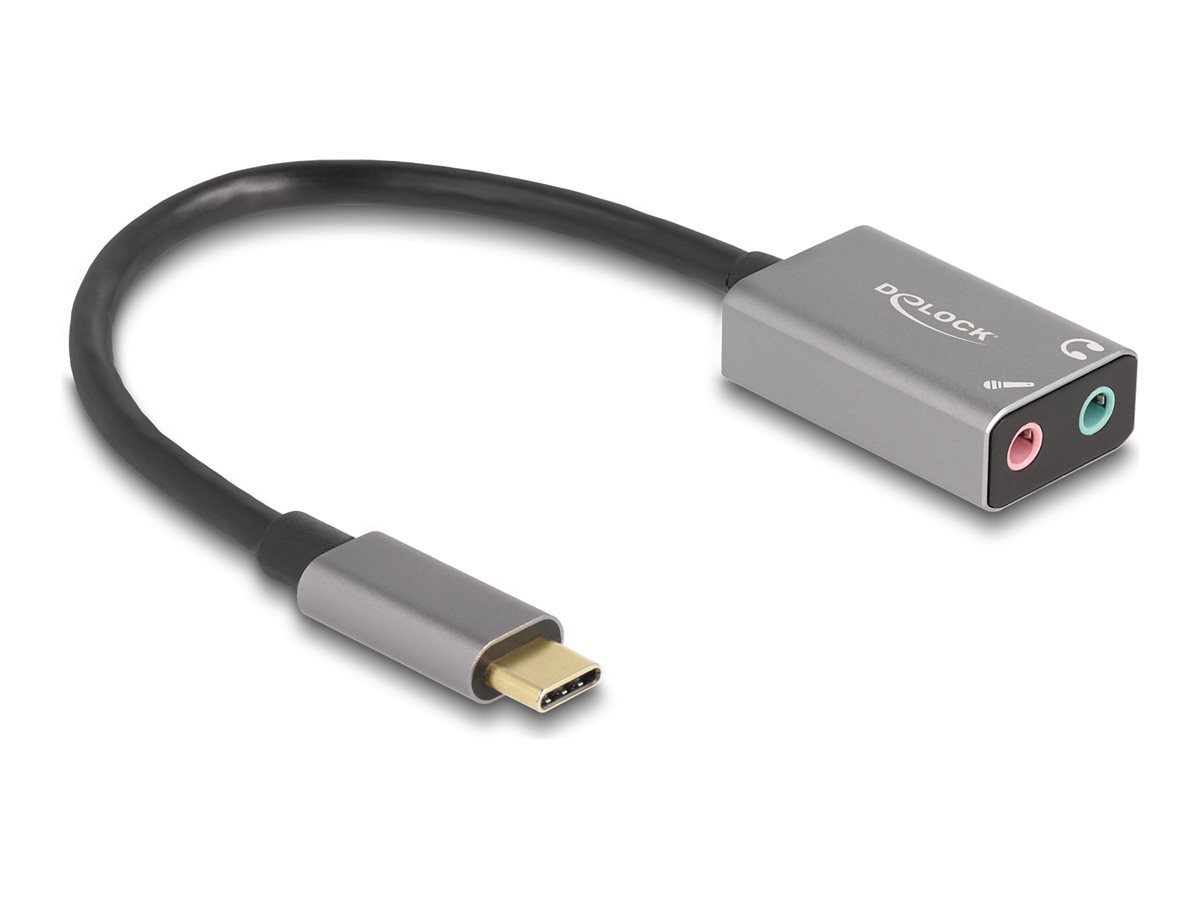Delock - USB-C til hovedtelefon jackstikadapter - 24 pin USB-C han til mono-ministik, mini-phone stereo 3.5 mm hun - 14.5 cm - grå