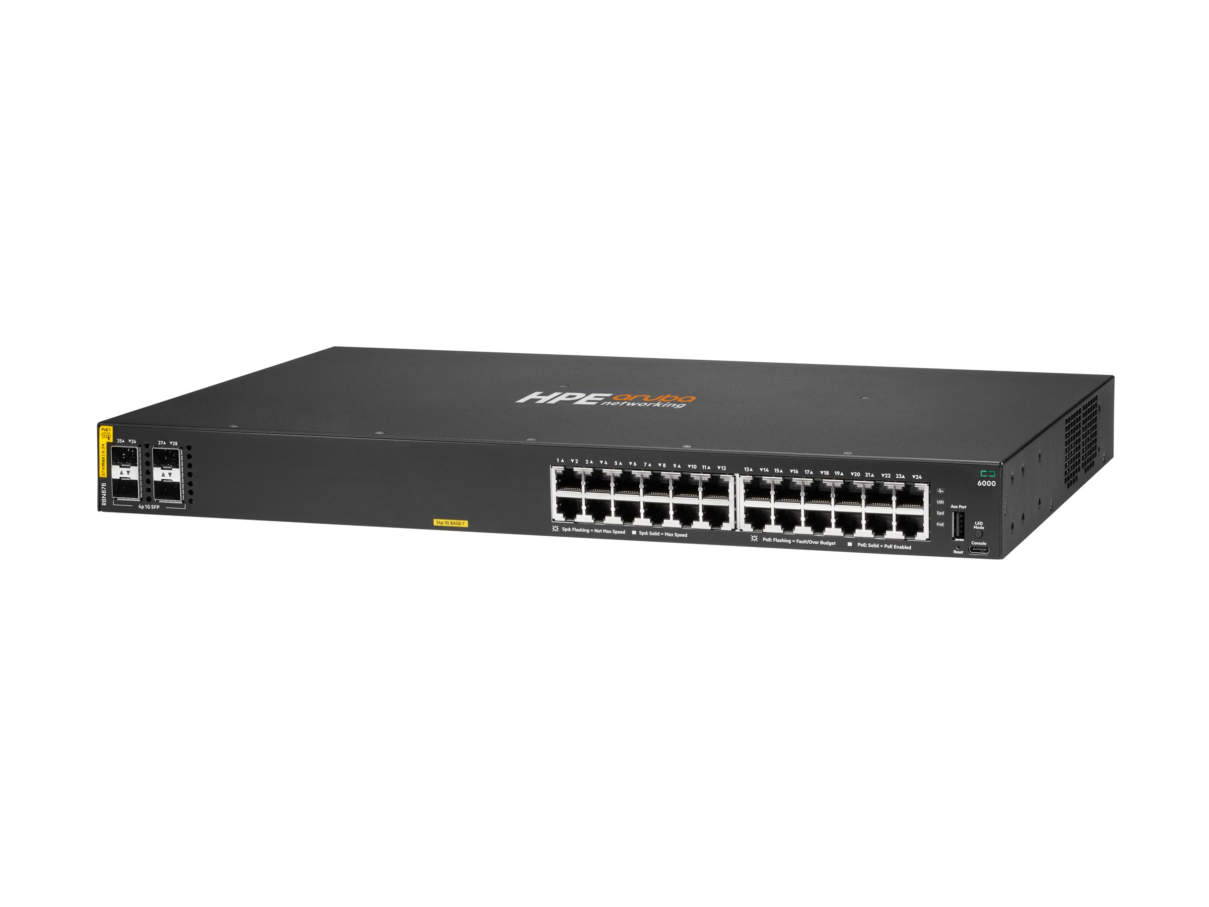 Hpe Aruba Networking Cx 6000 24p 10m/100m/1g Class4 Poe 4p Sfp 1g 370w Switch Administreret L3 Gigabit Ethernet (10/100/1000) Strøm Over Ethernet (poe) 1u