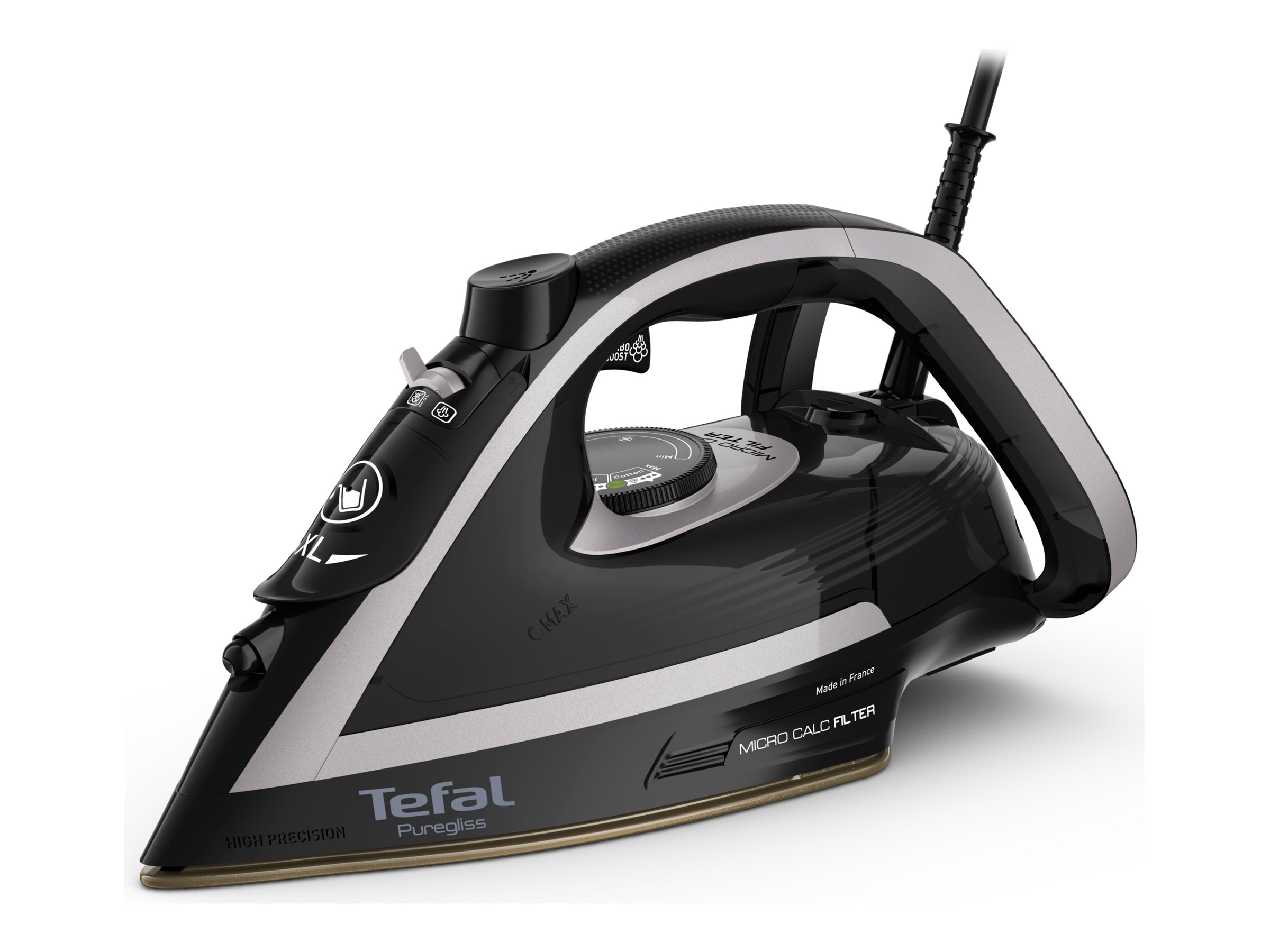 Tefal Dampstrygejern Puregliss FV8062E0 - steam iron - sole plate: Durilium AirGlide Autoclean