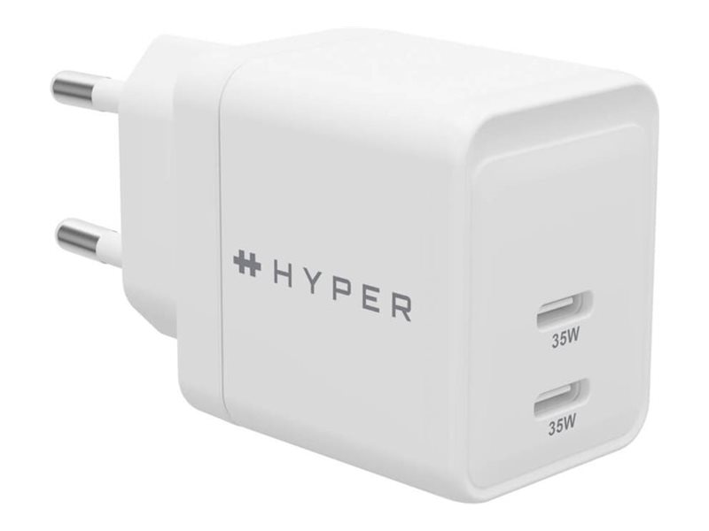 HyperJuice - Strømforsyningsadapter - GaN - 35 Watt - QC 3.0, Power Delivery 3.0 + PPS - 2 output-stikforbindelser (USB-C) - hvid - Europa