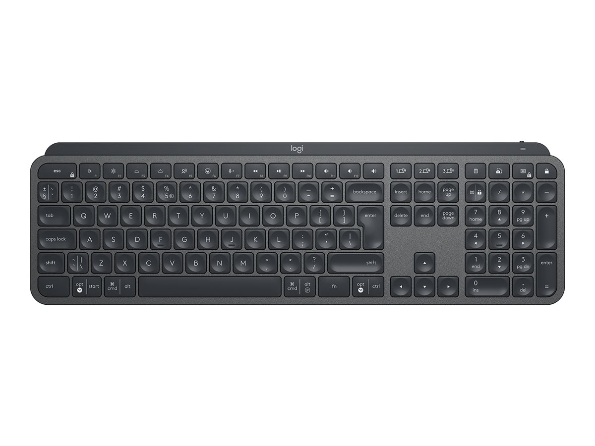Logitech MX Keys - Tastatur - bagbelyst - trådløs - Bluetooth, 2.4 GHz - QWERTY - US International - grafit