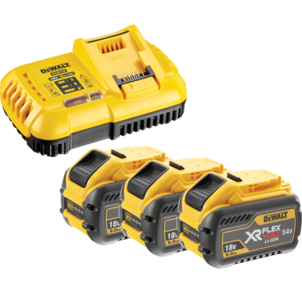 DeWALT DCB118X3-QW, Batteri- og opladersæt, Lithium-Ion (Li-Ion), 9 At, 54 V, DeWalt, 162 Wh