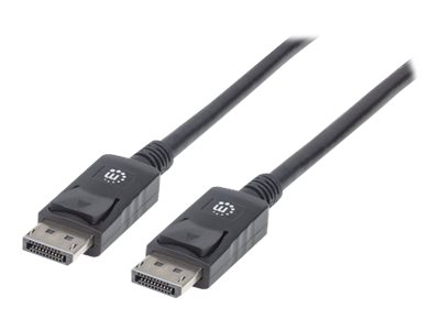 Manhattan DisplayPort 1.2 Cable, 4K@60hz, 2m, Male to Male, With Latches, Fully Shielded, Black, Lifetime Warranty, Polybag DisplayPort kabel 2m Sort