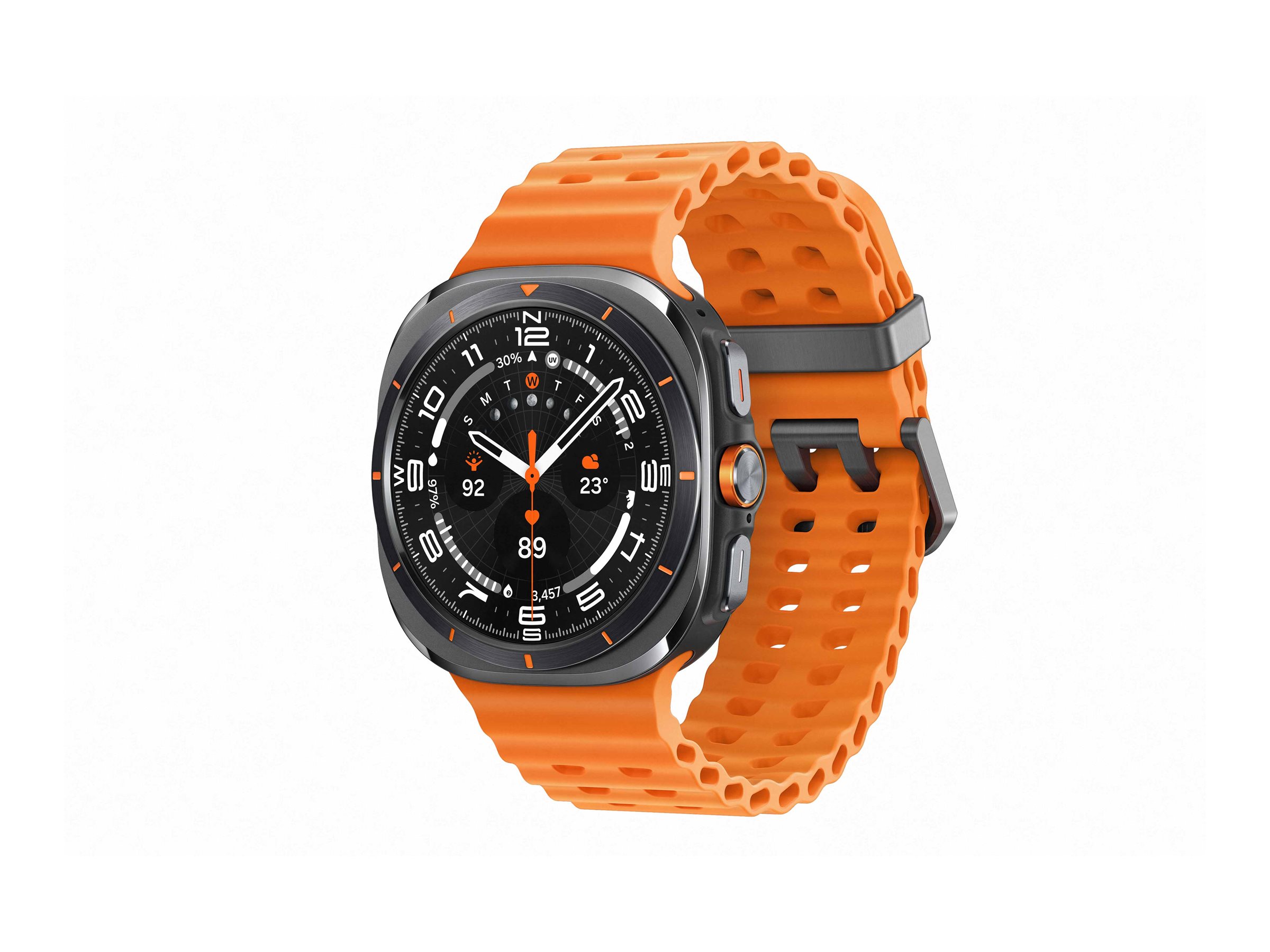 Samsung Galaxy Watch Ultra - 47 mm - titaniumgrå - smart ur med marinebånd - gummi - orange - båndstørrelse: S/M/L - display 1.5 - 64 GB - LTE, NFC, Bluetooth, Wi-Fi - 4G - 60.5 g