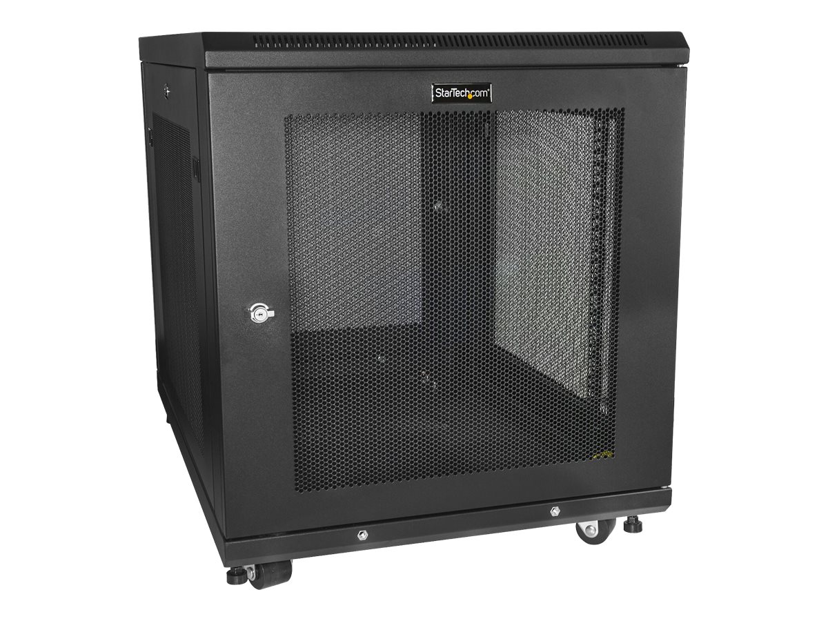 StarTech.com 12U 19" Server Rack Cabinet - 4 Post Adjustable Depth 2-30" Mobile Locking Vented IT/Data Network Enclosure w/Casters & Shelf Rack Sort billede