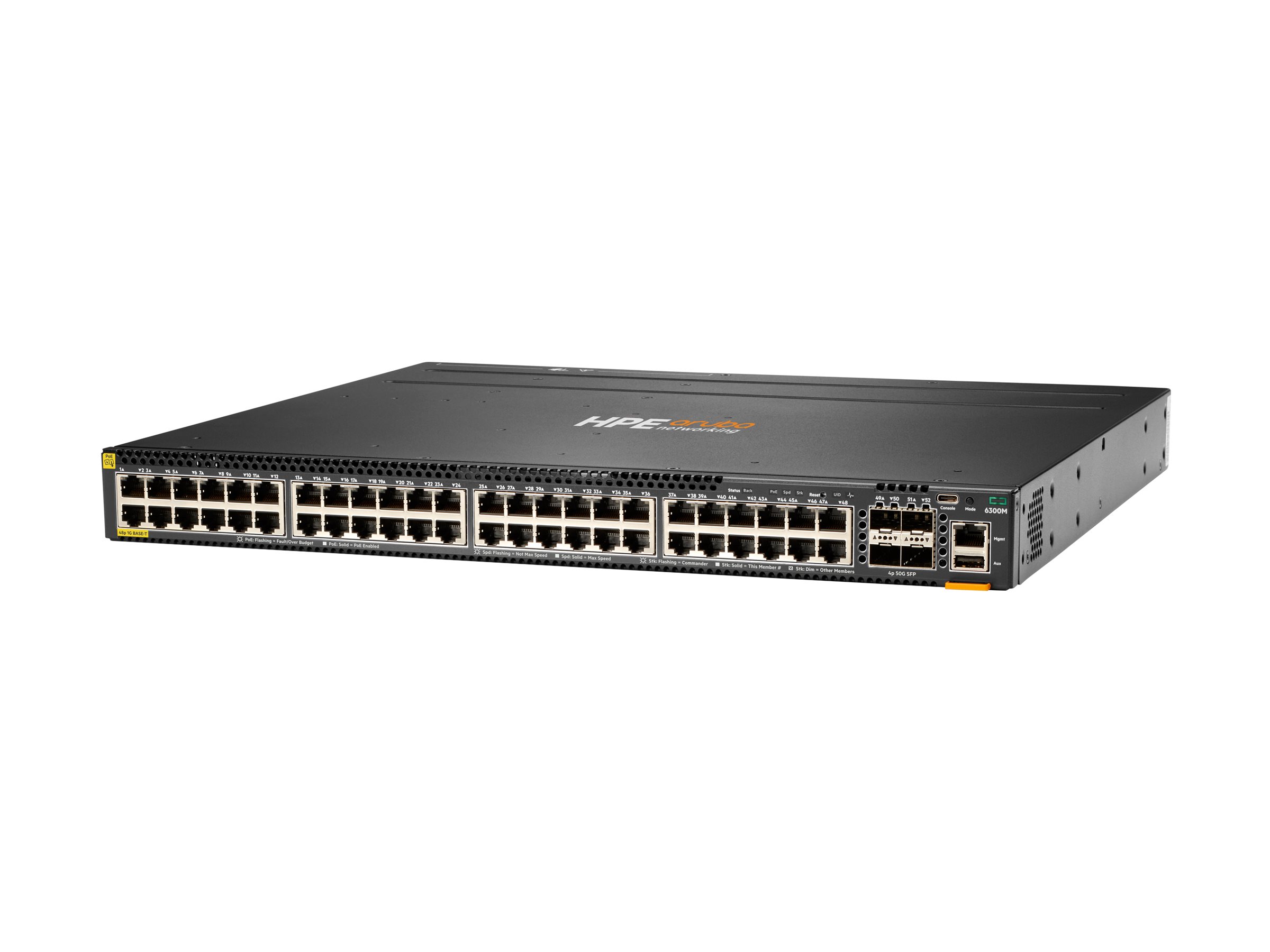 Hpe Aruba Networking Cx 6300m 48-port 1gbe Class 4 Poe And 4-port Sfp56 Switch Administreret L3 Gigabit Ethernet (10/100/1000) Strøm Over Ethernet (poe) 1u Sort