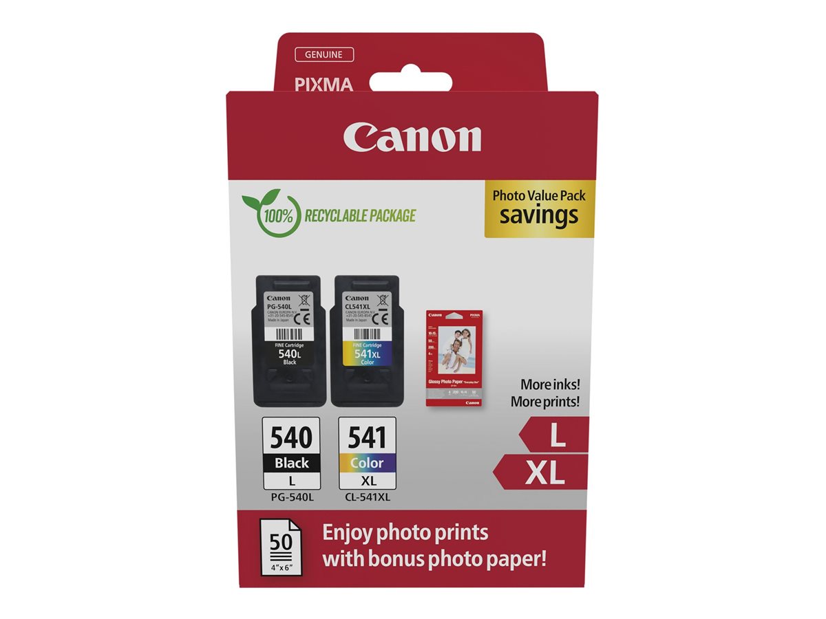 Canon PG 540L/CL-541XL Photo Value Pack Sort Farve (cyan, magenta, gul) Blækbeholder / papirsæt billede