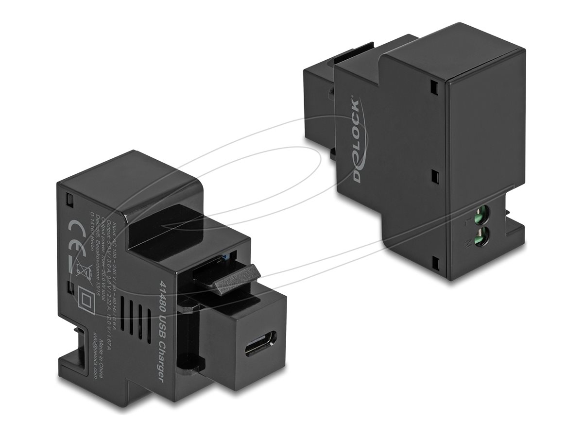 Delock - snap-in modul (keystone) - PD 20 W - 1 USB-C-sokkel - sort