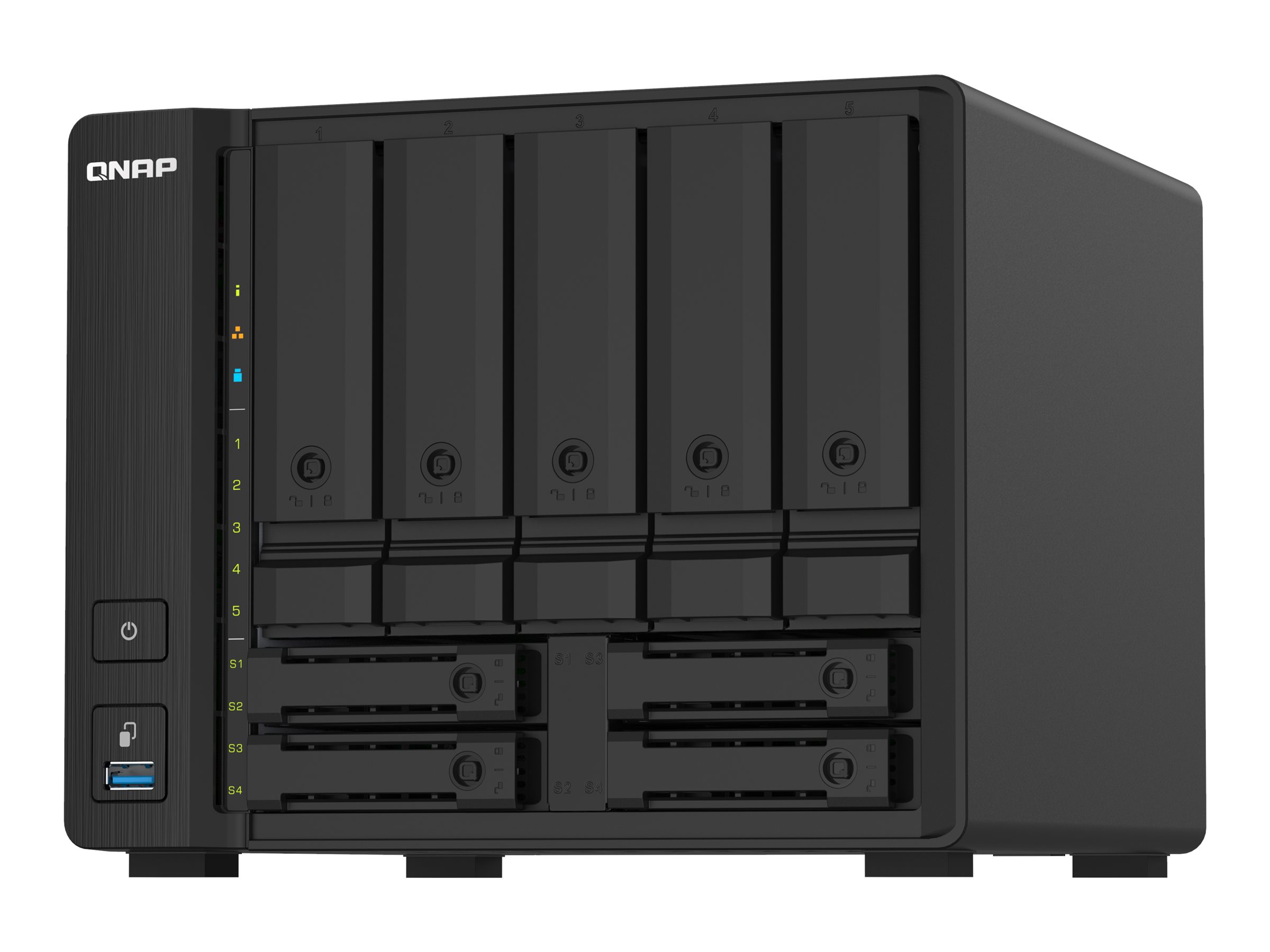 QNAP TS-932PX - NAS-server - 9 bays - SATA 6Gb/s - RAID 0, 1, 5, 6, 10, 50, JBOD, 5 hot spare, 6 hot spare, 60, 50 hot spare, 10 hot reserve, 60 hot spare, 1 hot spare - RAM 4 GB - Gigabit Ethernet / 2.5 Gigabit Ethernet / 10 Gigabit Ethernet - iSCSI support