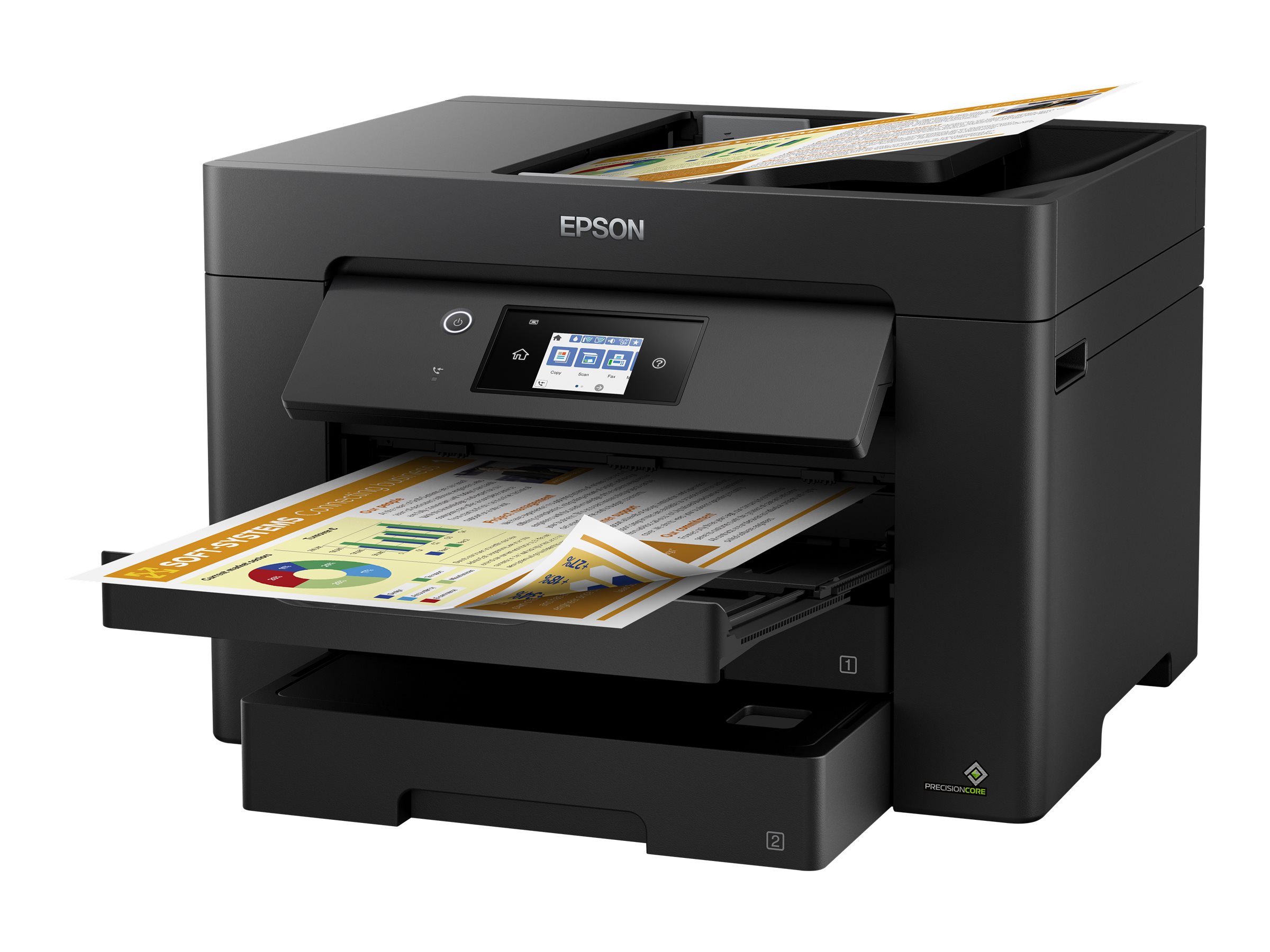 Epson WorkForce WF-7830DTWF - Multifunktionsprinter - farve - blækprinter - A3 (297 x 420 mm) (original) - A3 (medie) - op til 25 spm (udskriver) - 500 ark - 33.6 Kbps - USB 2.0, LAN, Wi-Fi(n)
