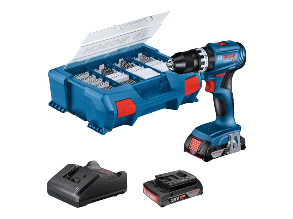 Bosch GSB 18V-45 Professional Borehammerbor/skruemaskine Med batteri 2 batterier inkluderet Nøgleløs borepatron