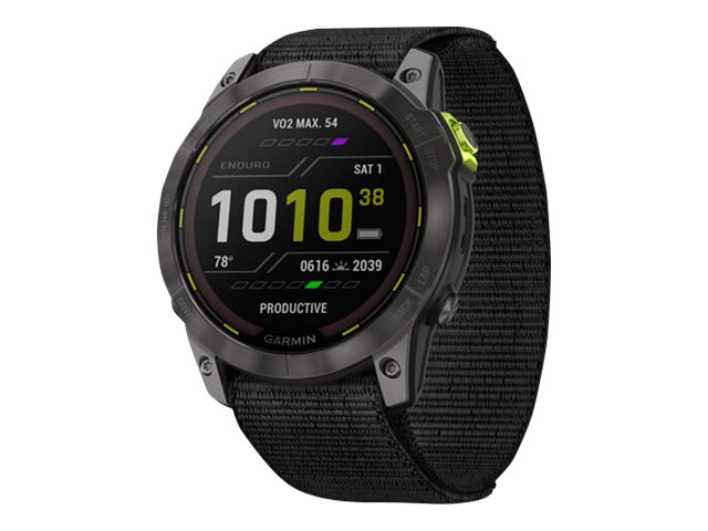 Garmin Enduro 2 - Ja sportsur med rem - UltraFit nylonvævning - sort - håndledsstørrelse: 110-220 mm - display 1.4 - 32 GB - Bluetooth, ANT+, Wi-Fi - 70 g