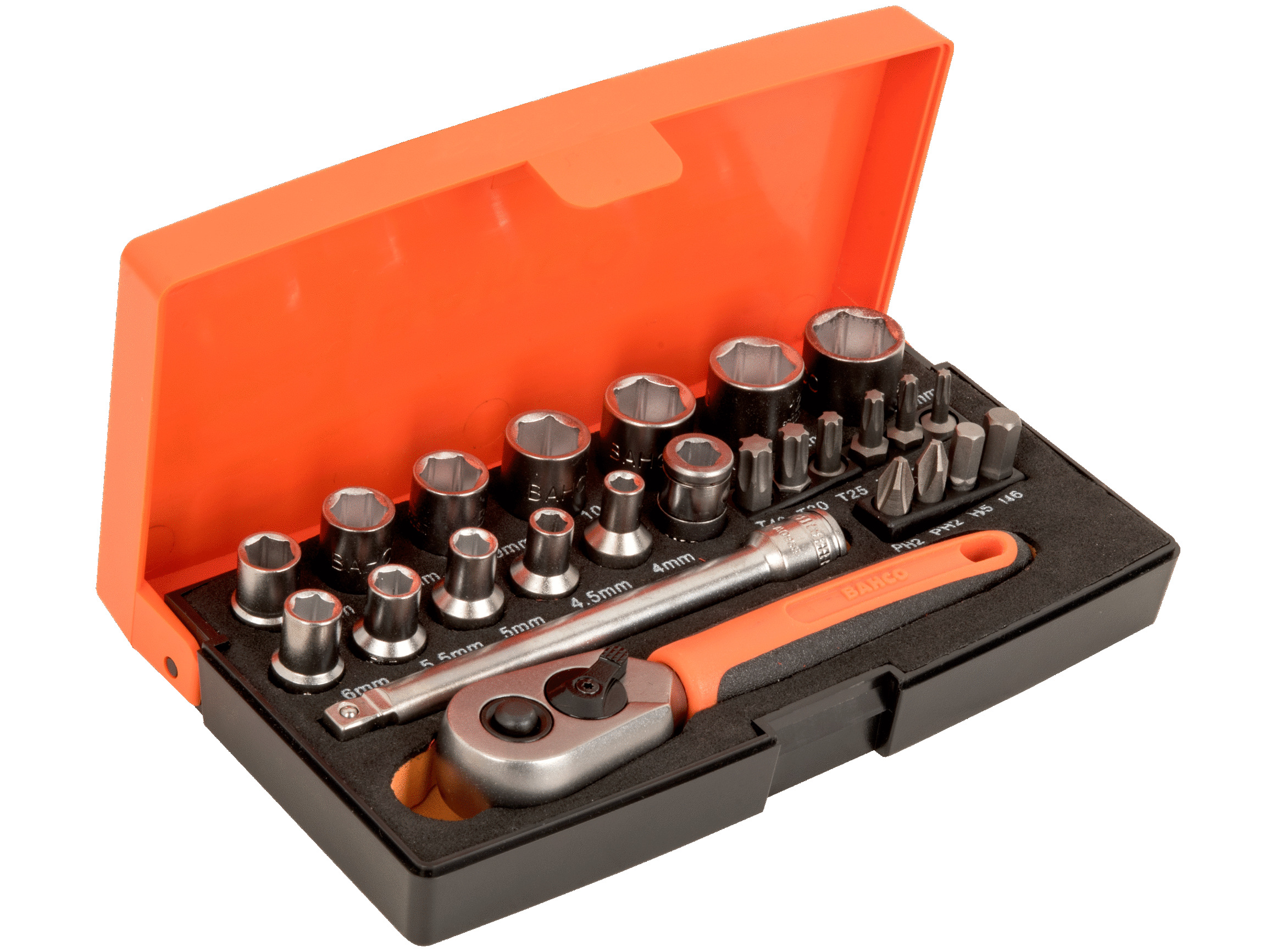 Bahco Mini topnøglesæt 1/4 med 25 dele (4-13 mm), Topnøglesæt, 1/4, Metric, 12 hoved(er), 4,4.5,5,5.5,6,7,8,9,10,11,12,13 mm, Stål