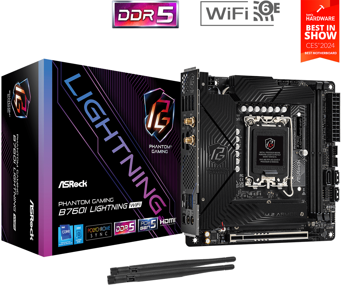 ASRock B760I PG LIGHTNING WIFI Bundkort - Intel B760 - Intel LGA1700 socket - DDR5 RAM - Mini-ITX