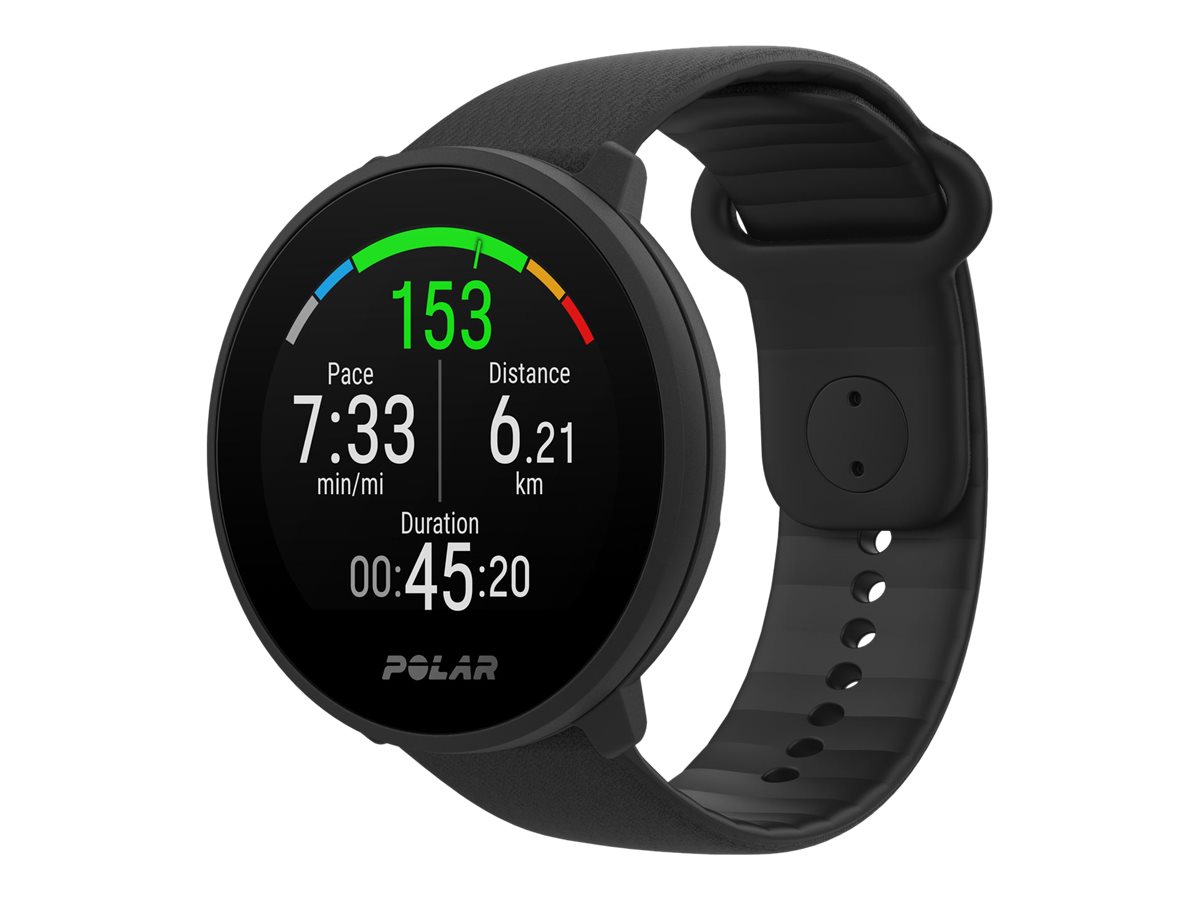 Polar Unite - Sportsur med bånd - silikone - sort - båndstørrelse: S/L - 32 MB - Bluetooth - 32 g